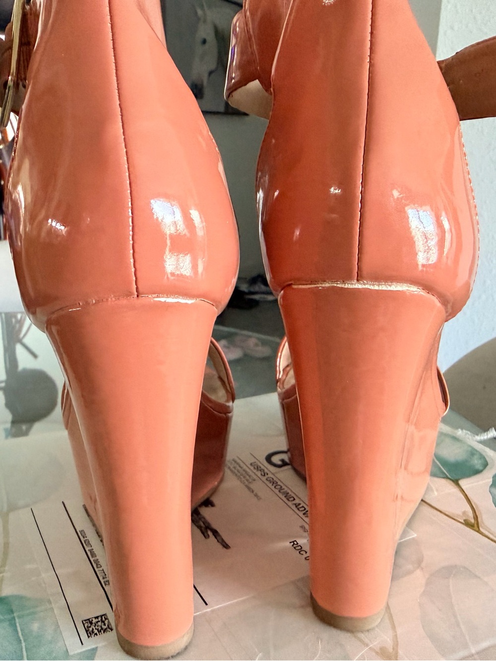 Windsor Smith Peach Patent Wedge Sandals - Picture 5 of 8
